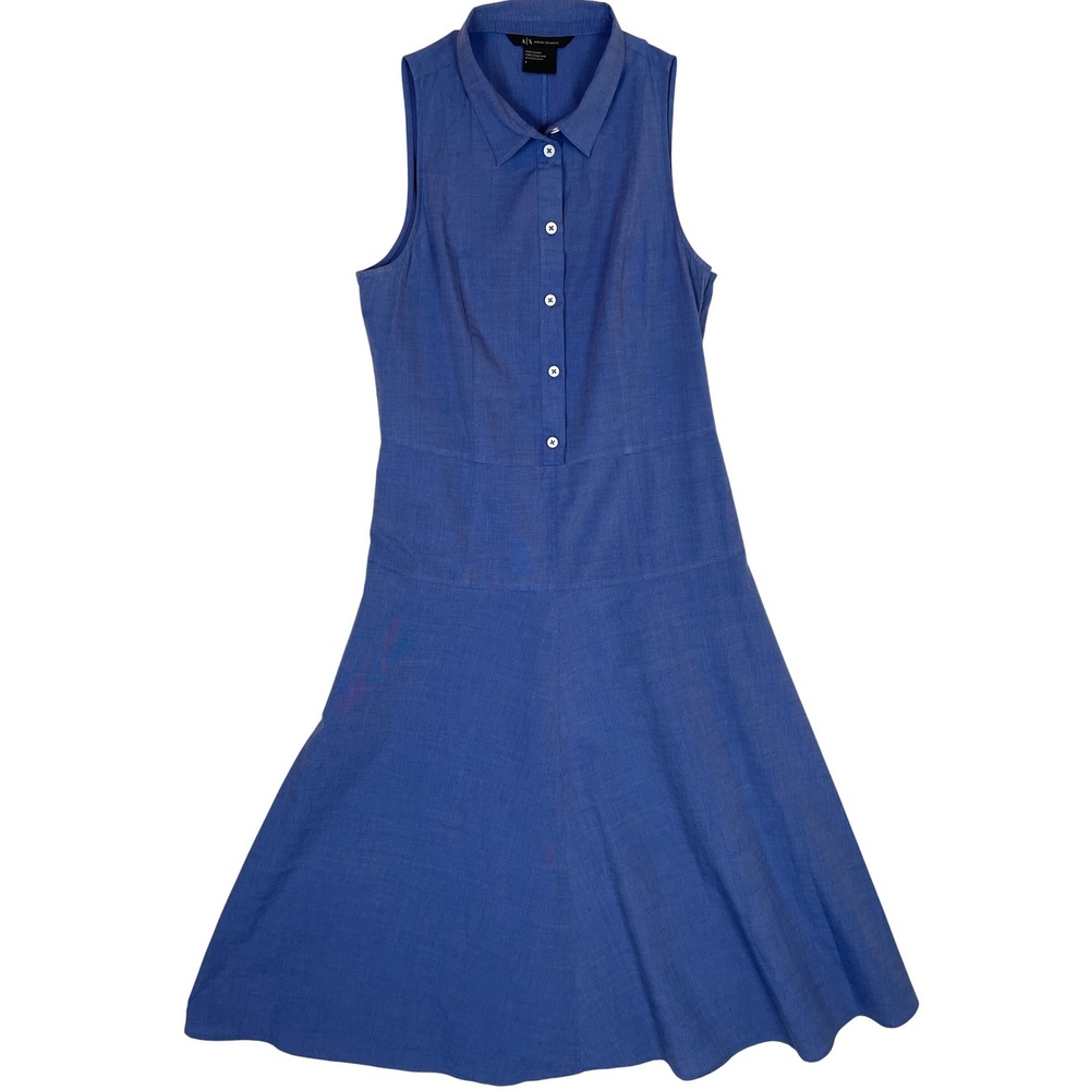 Armani‎ Exchange Women's Blue Sleeveless Button Down Midi Dress Size 8